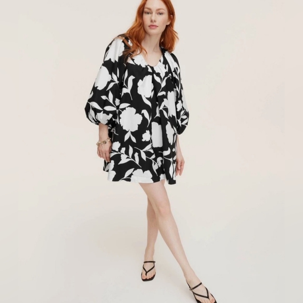 Kate Spade Black and White Floral Long Sleeve Dress